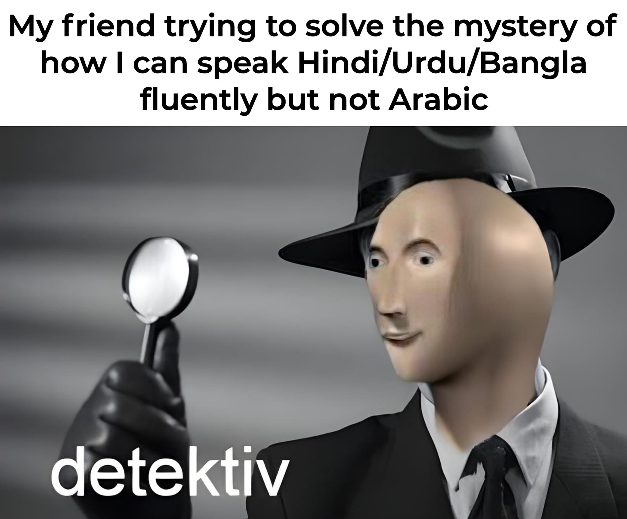 Detective friend solving language mystery